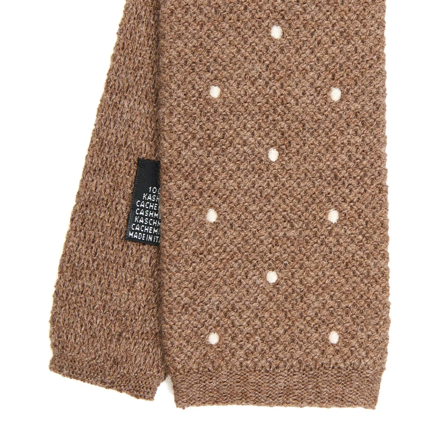 CRAVATTA TRICOT IN CASHMERE BEIGE Pois bianco