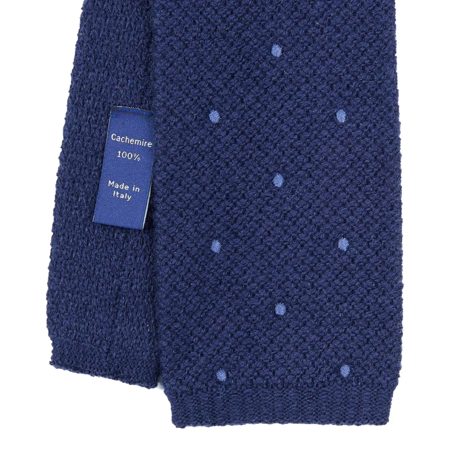 CRAVATTA TRICOT IN CASHMERE BLU SCURO Pois azzurro