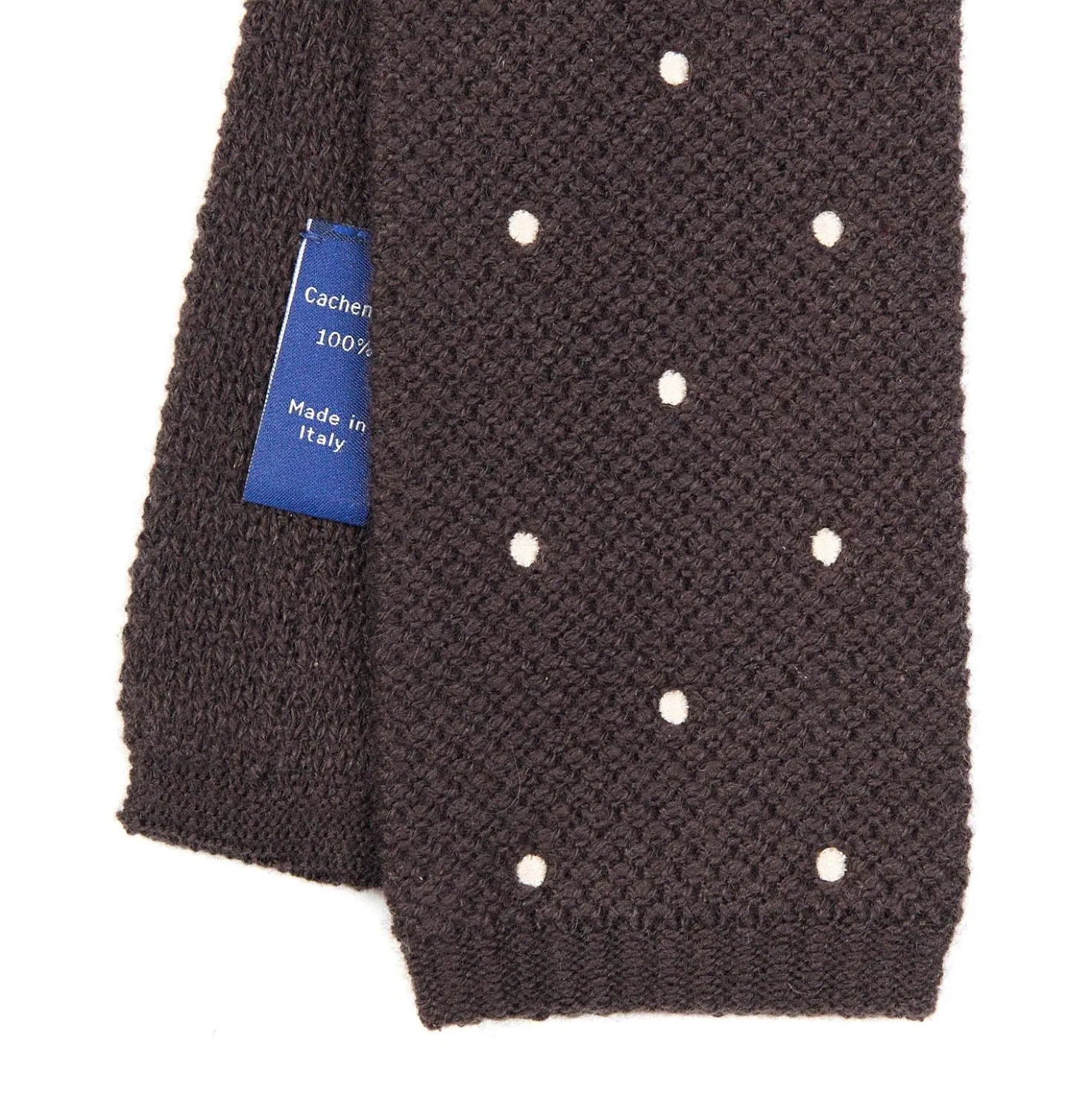 CRAVATTA TRICOT IN CASHMERE MARRONE SCURO Pois bianco