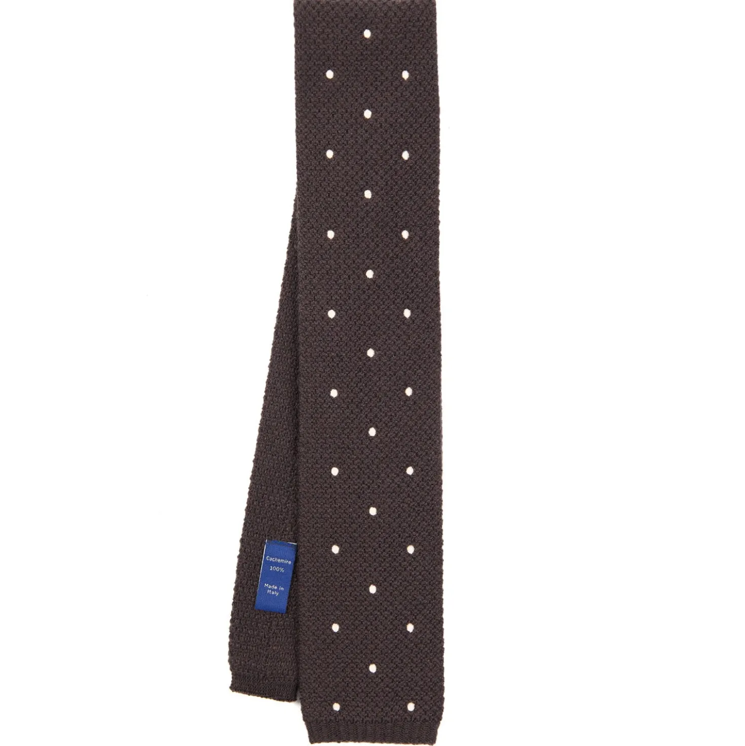 CRAVATTA TRICOT IN CASHMERE MARRONE SCURO Pois bianco