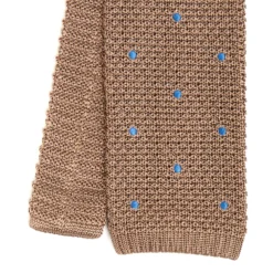 CRAVATTA TRICOT IN SETA BEIGE Pois azzurro