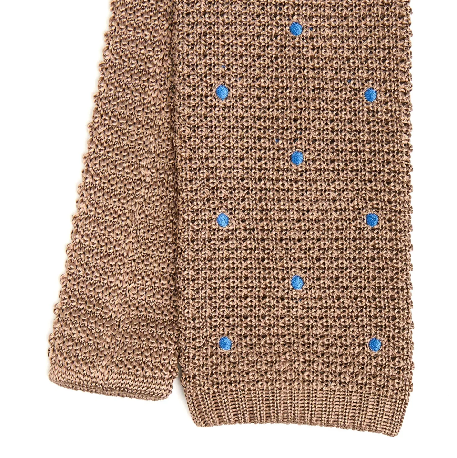CRAVATTA TRICOT IN SETA BEIGE Pois azzurro