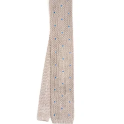 CRAVATTA TRICOT IN SETA BEIGE Pois blu