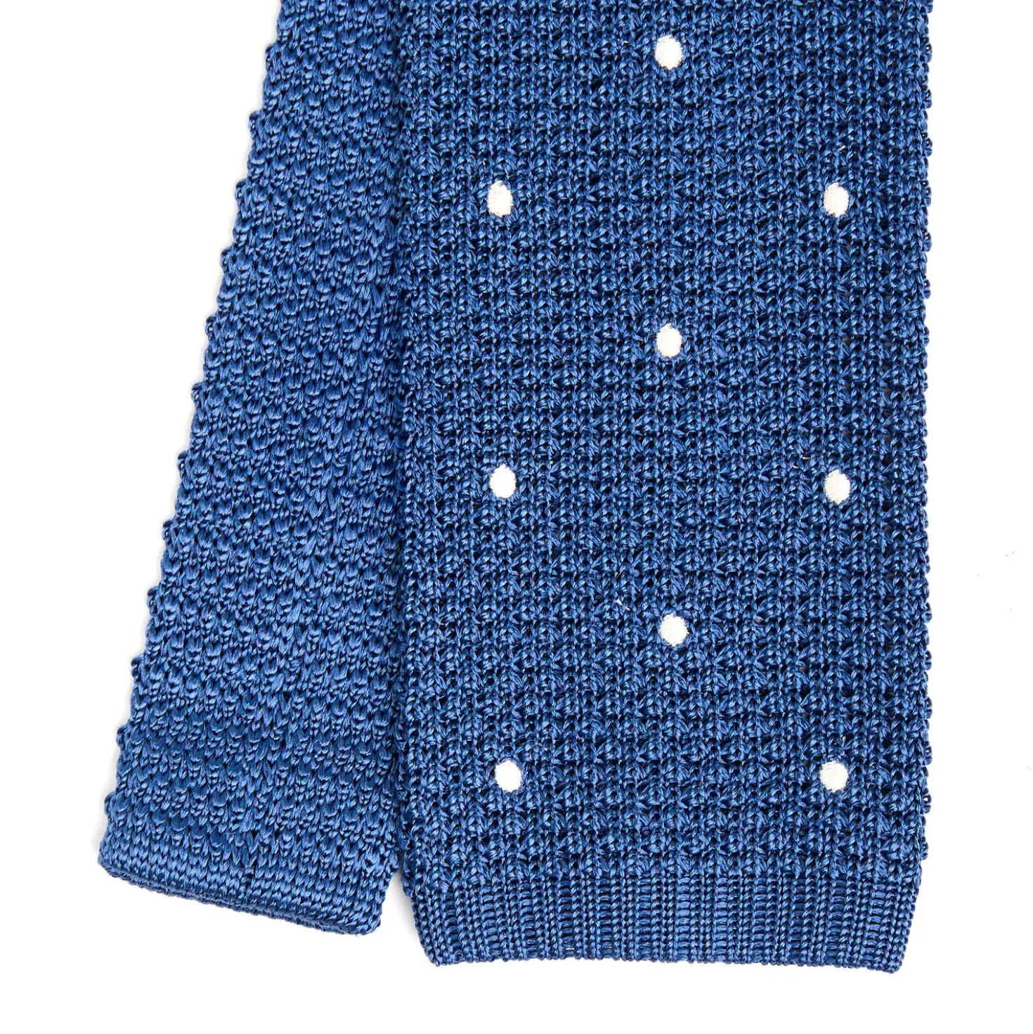 CRAVATTA TRICOT IN SETA BLU Pois beige