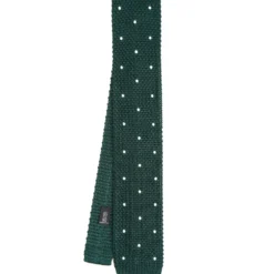 CRAVATTA TRICOT IN SETA VERDE SCURO Pois beige