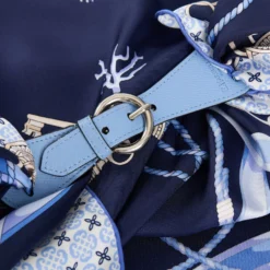 FERMAFOULARD IN PELLE AZZURRO Con fibbia argentata