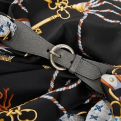 FERMAFOULARD IN PELLE GRIGIO SCURO Con fibbia argentata