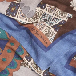 FOULARD BLUETTE E MARRONE SCURO IN LANA Motivo etnico