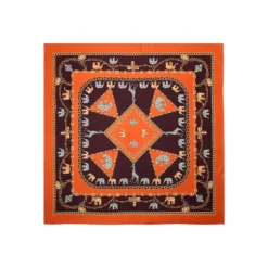 FOULARD IN SETA 90 ARANCIONE Elefanti portafortuna