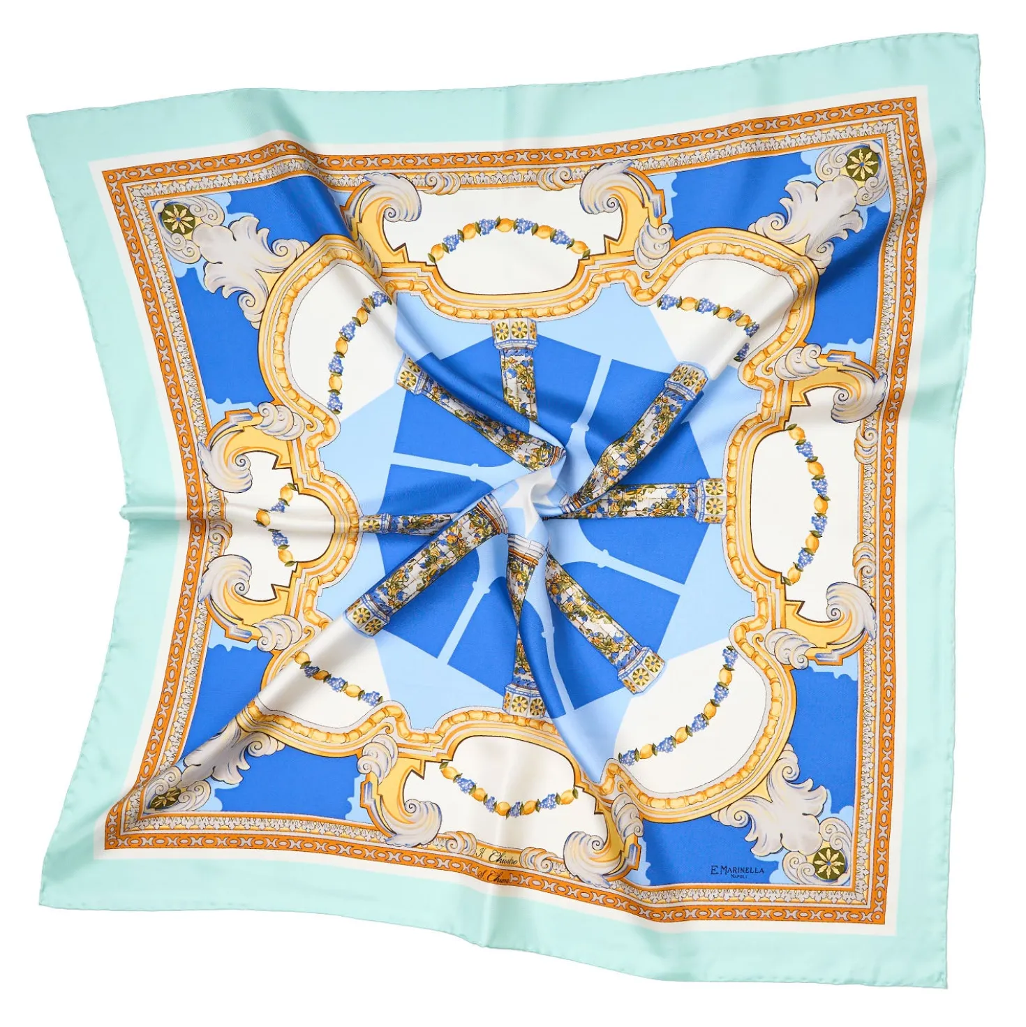 FOULARD IN SETA 90 AZZURRO Il chiostro di santa chiara