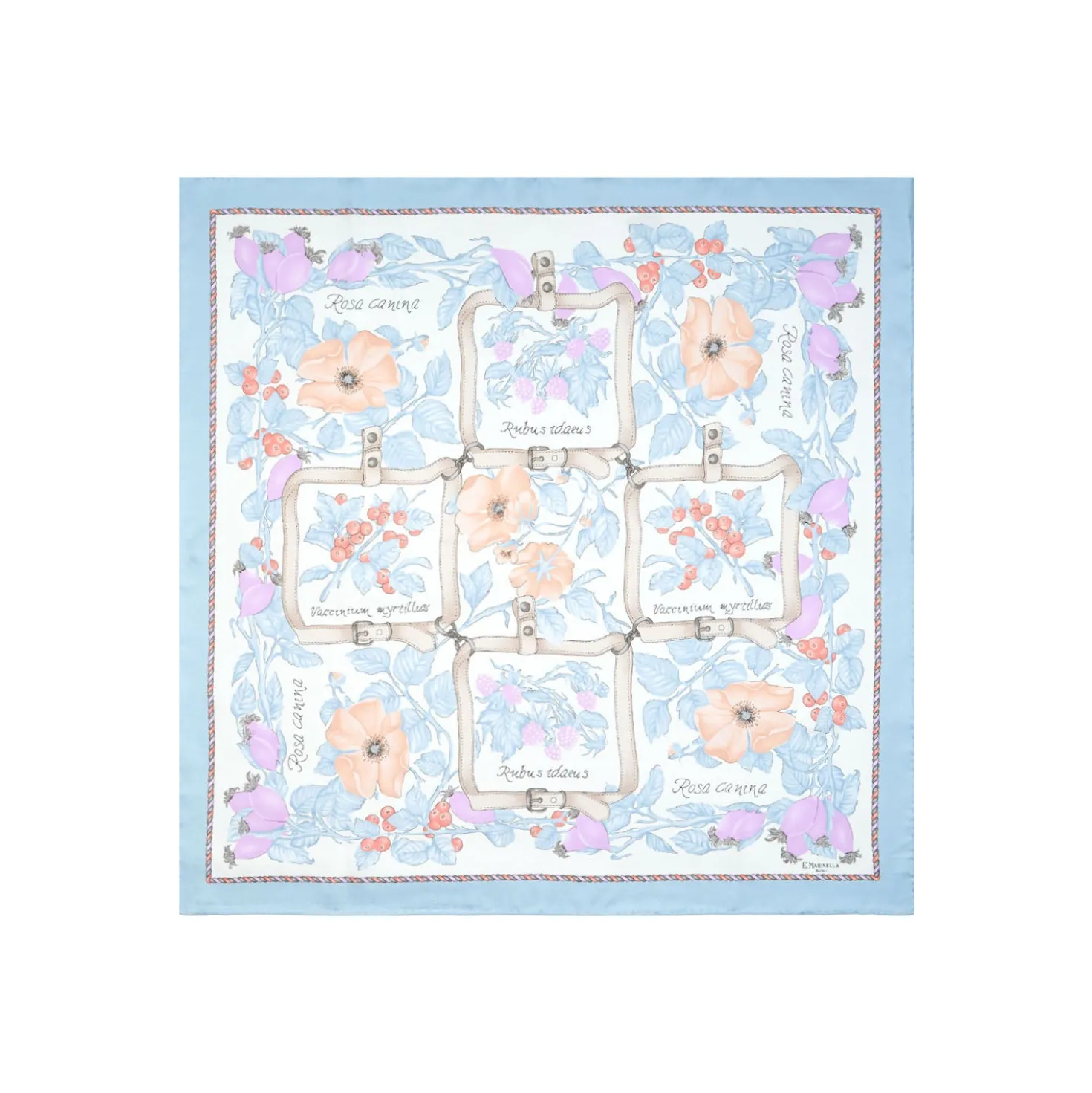 FOULARD IN SETA 90 AZZURRO La rosa canina