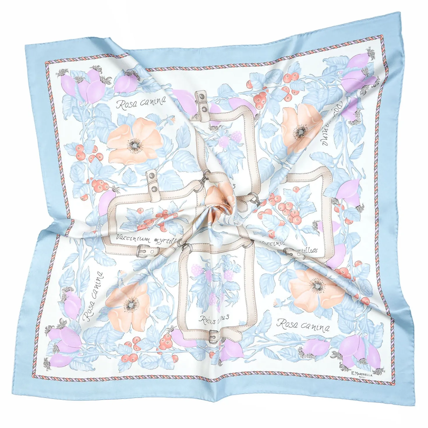 FOULARD IN SETA 90 AZZURRO La rosa canina