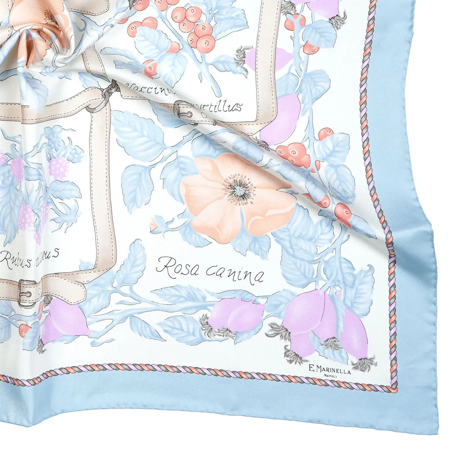 FOULARD IN SETA 90 AZZURRO La rosa canina