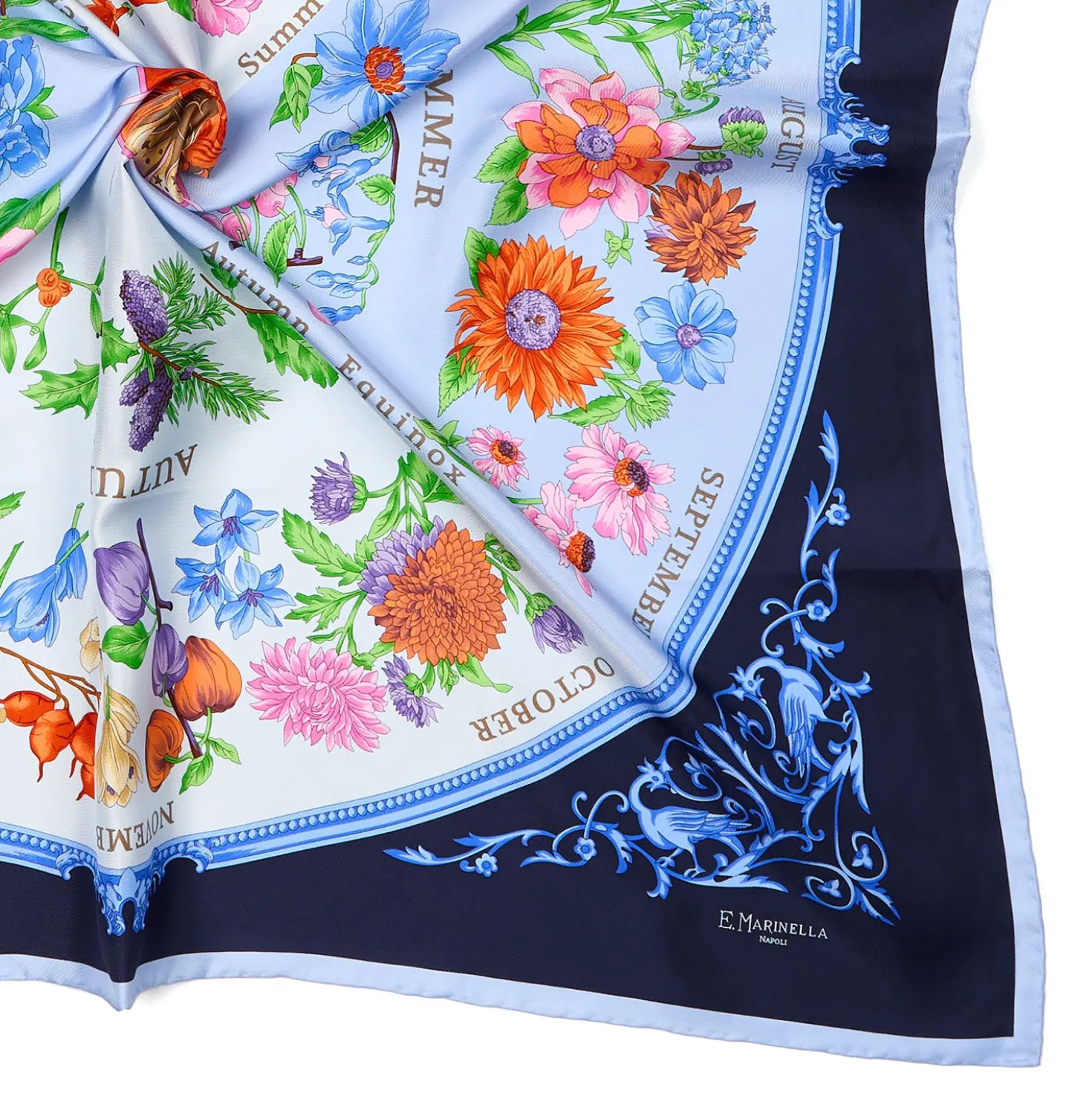 FOULARD IN SETA 90 AZZURRO La ruota delle stagioni