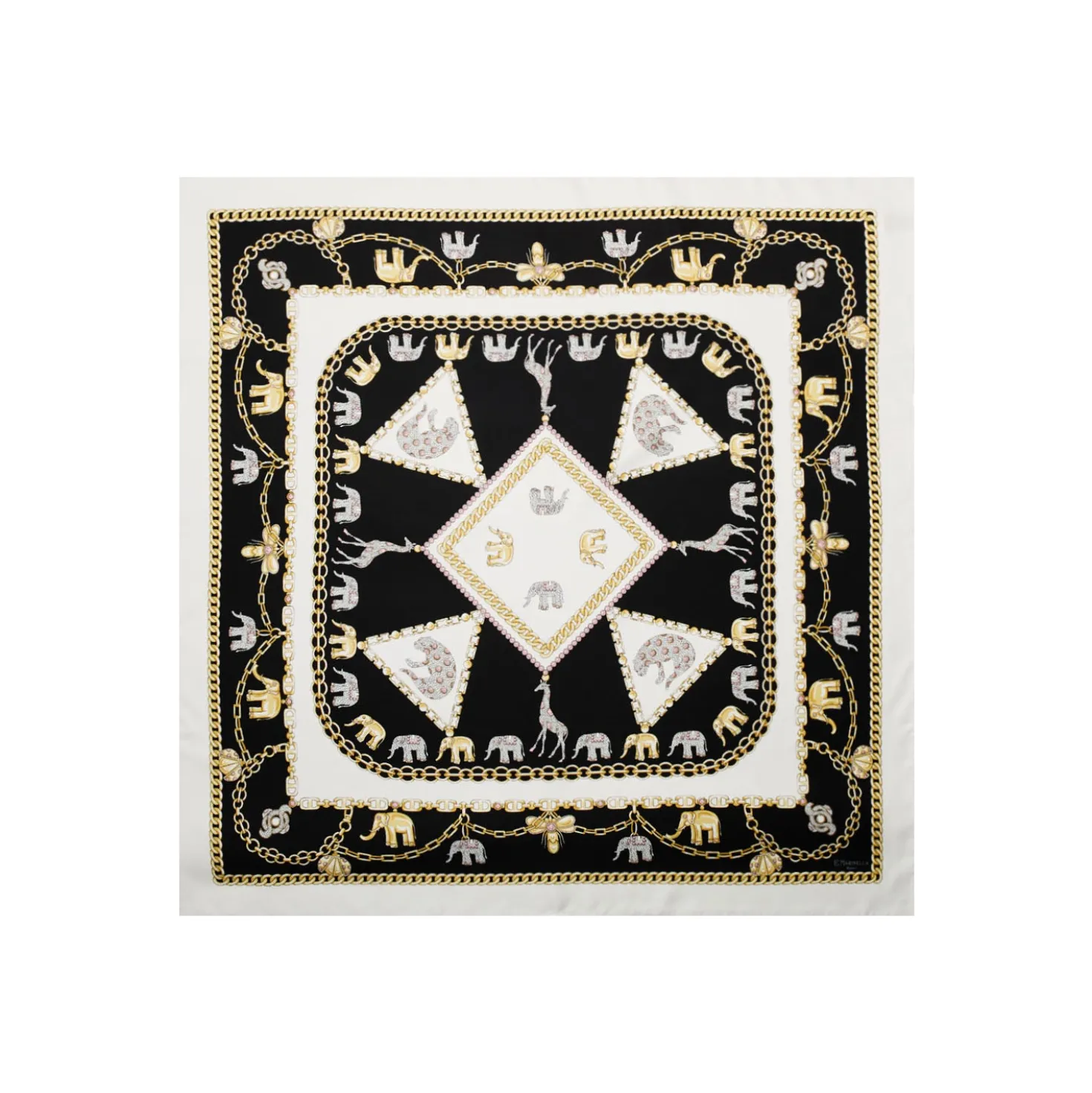 FOULARD IN SETA 90 BIANCO Elefanti portafortuna