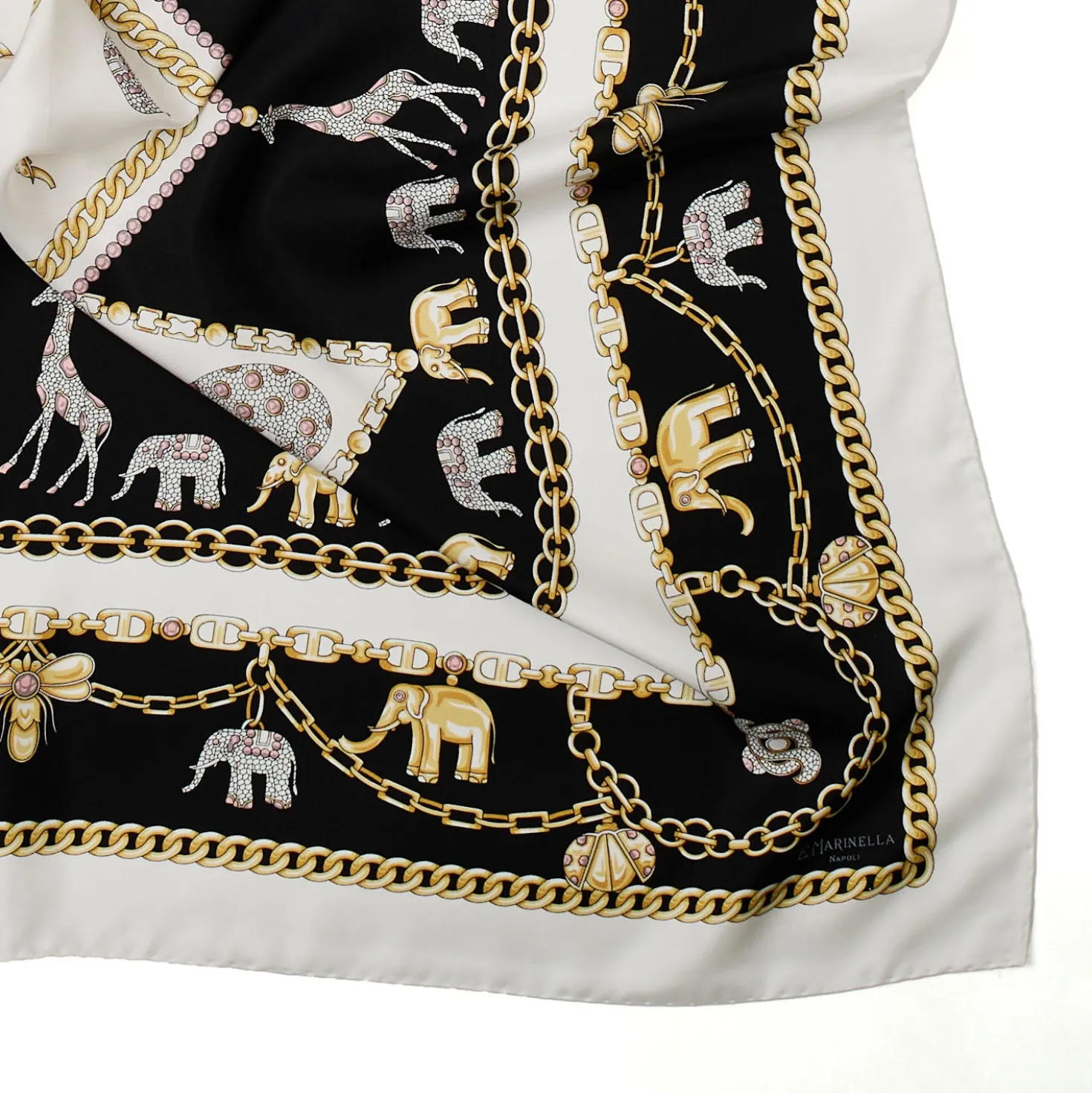 FOULARD IN SETA 90 BIANCO Elefanti portafortuna