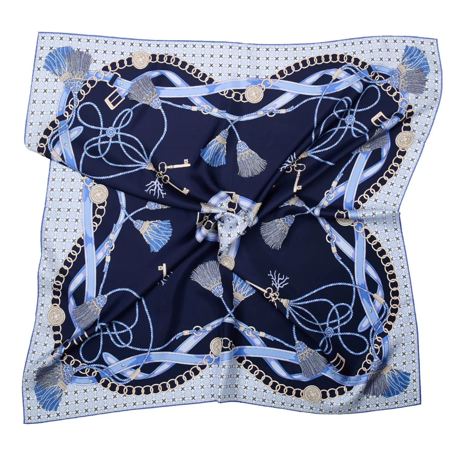 FOULARD IN SETA 90 BLU Microfantasia, nappine e chiavi