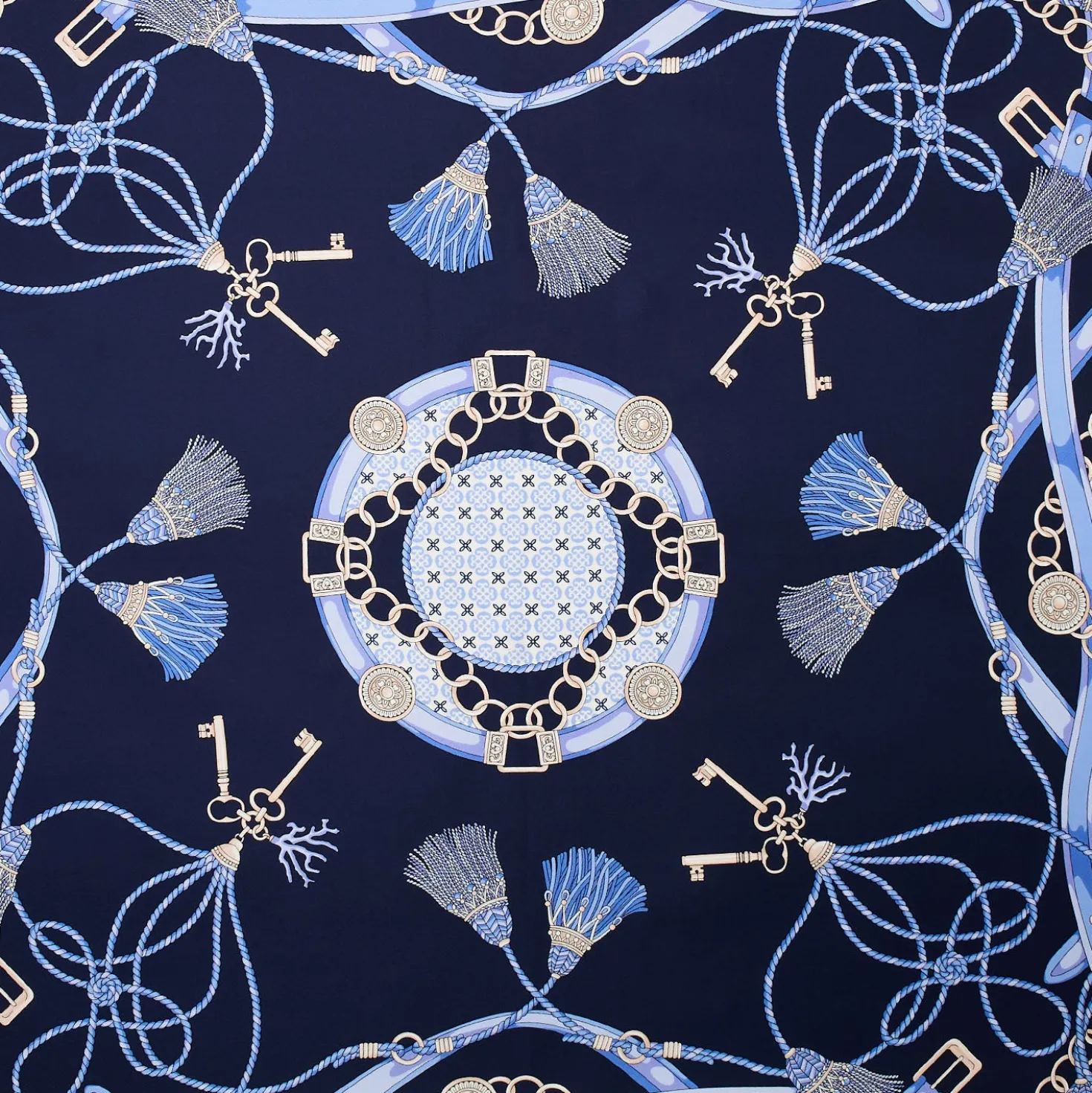 FOULARD IN SETA 90 BLU Microfantasia, nappine e chiavi