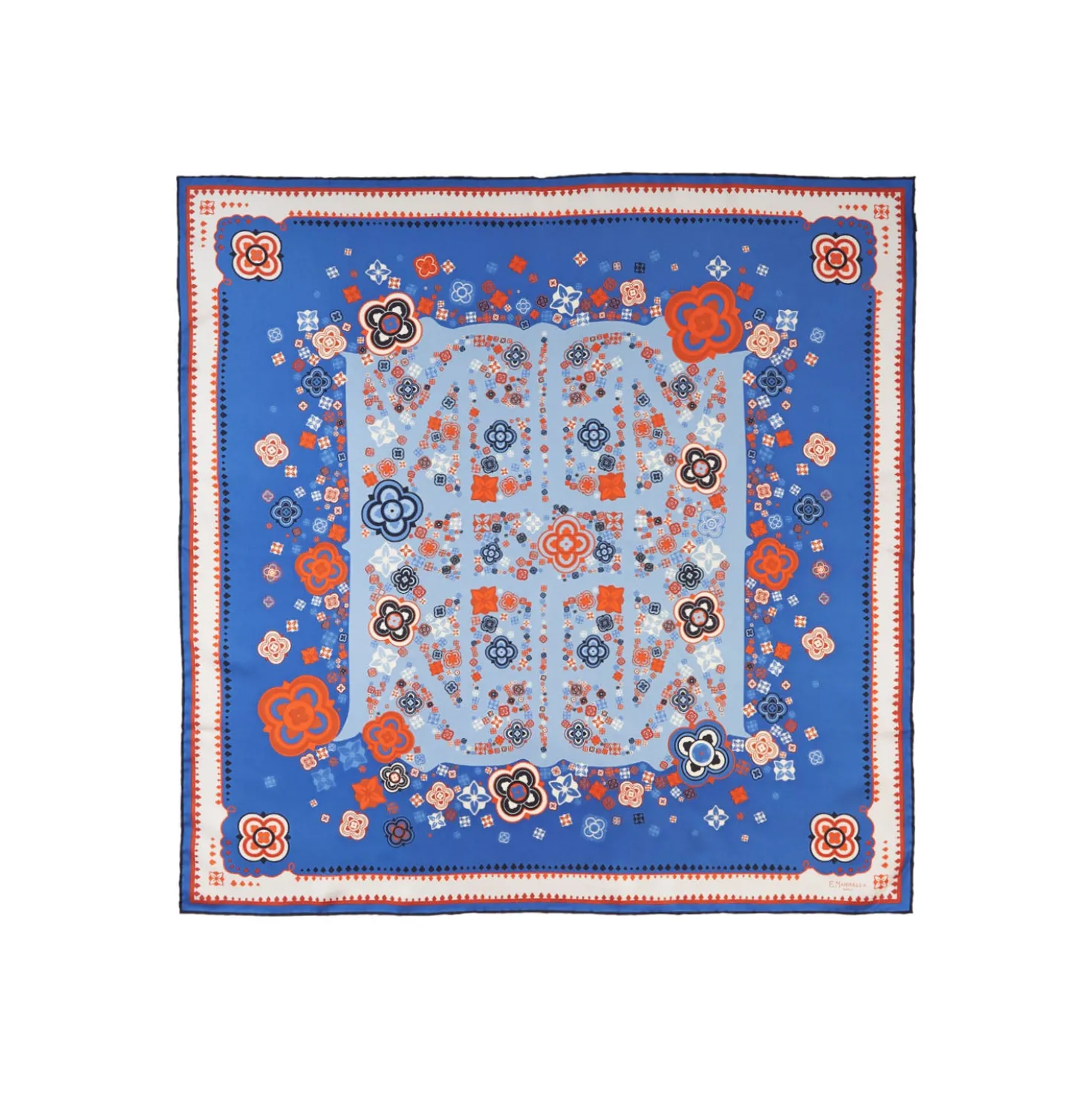 FOULARD IN SETA 90 BLU World of archivio flowers 1961