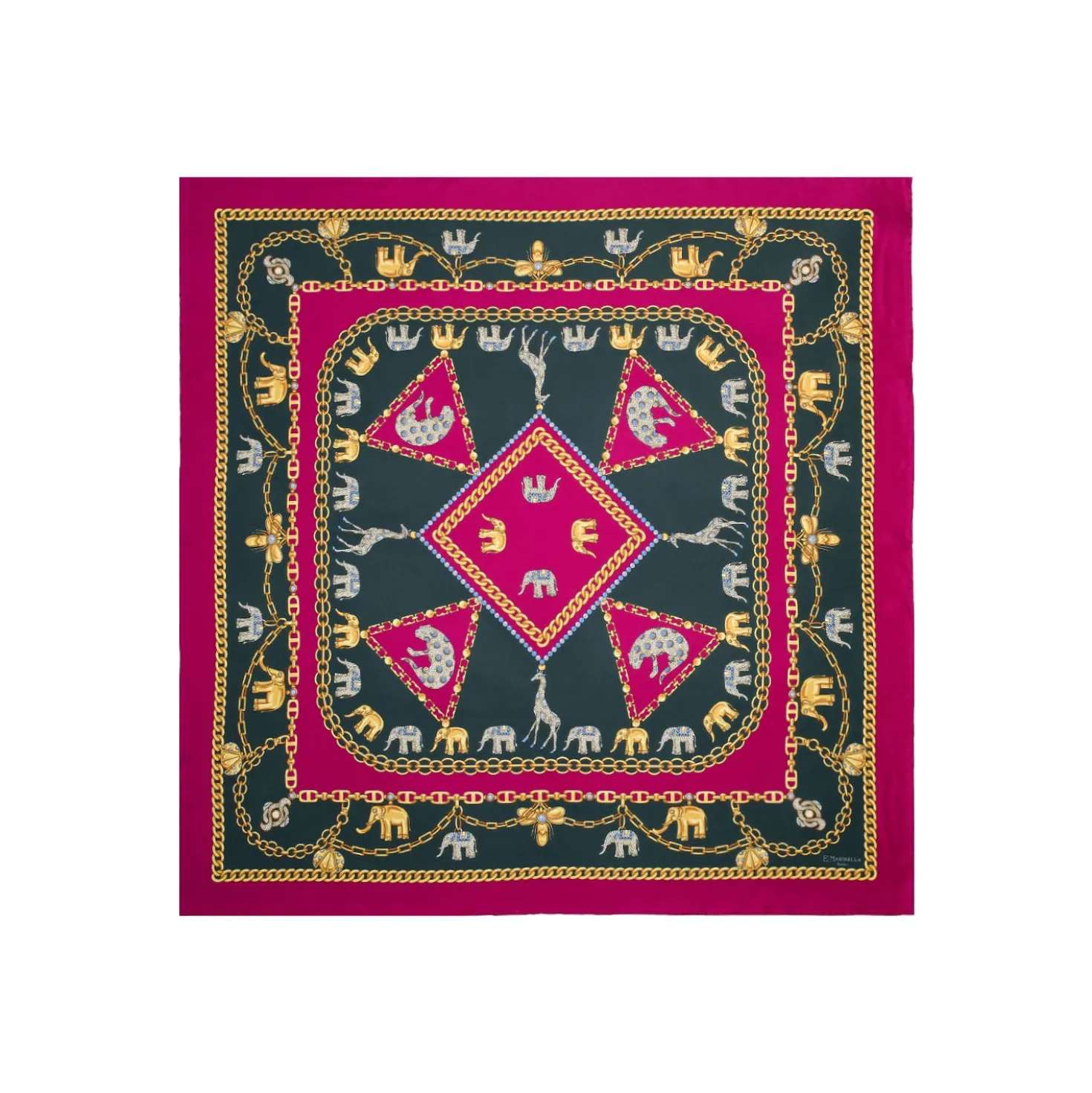 FOULARD IN SETA 90 FUCSIA Elefanti portafortuna