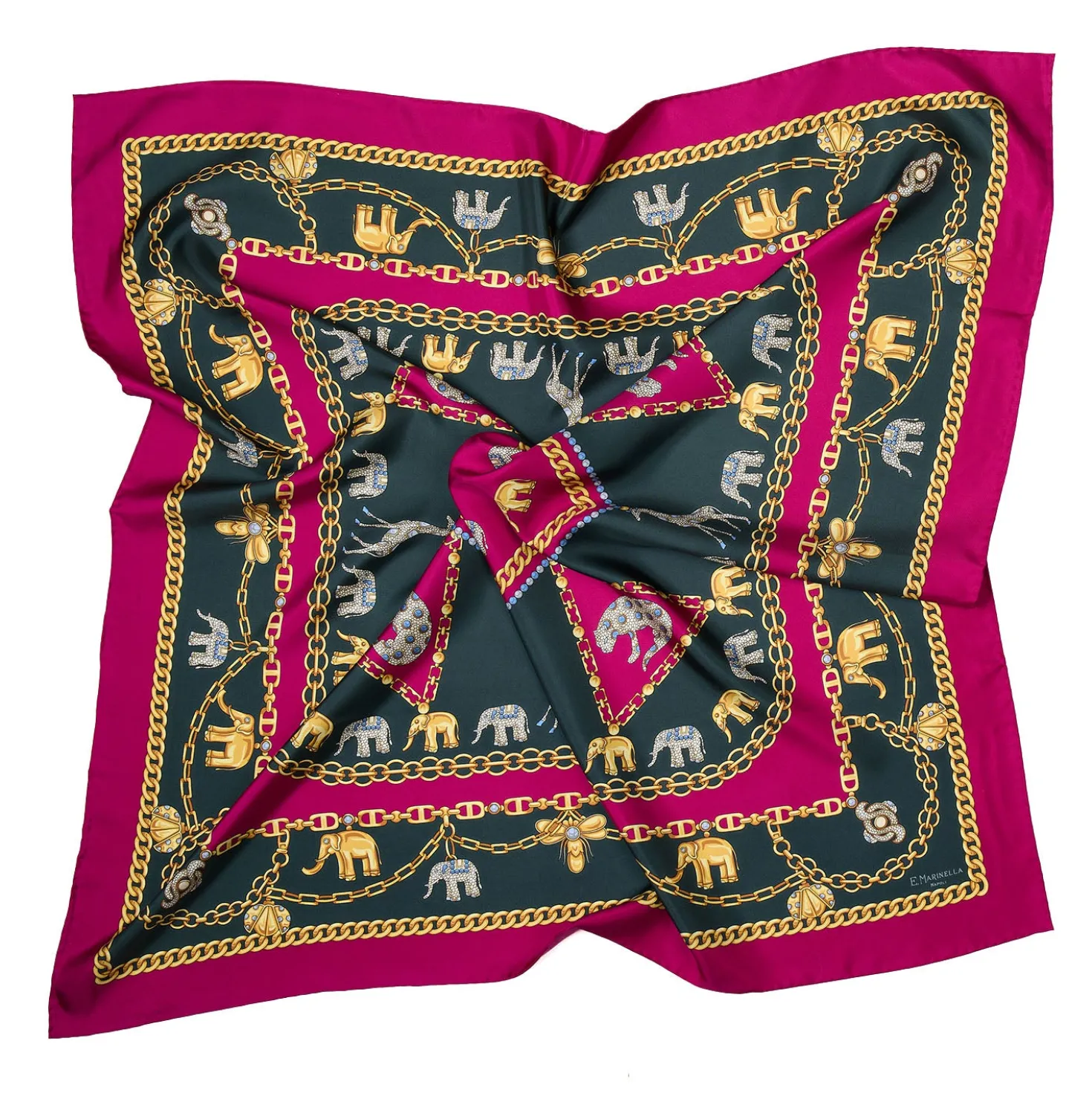 FOULARD IN SETA 90 FUCSIA Elefanti portafortuna