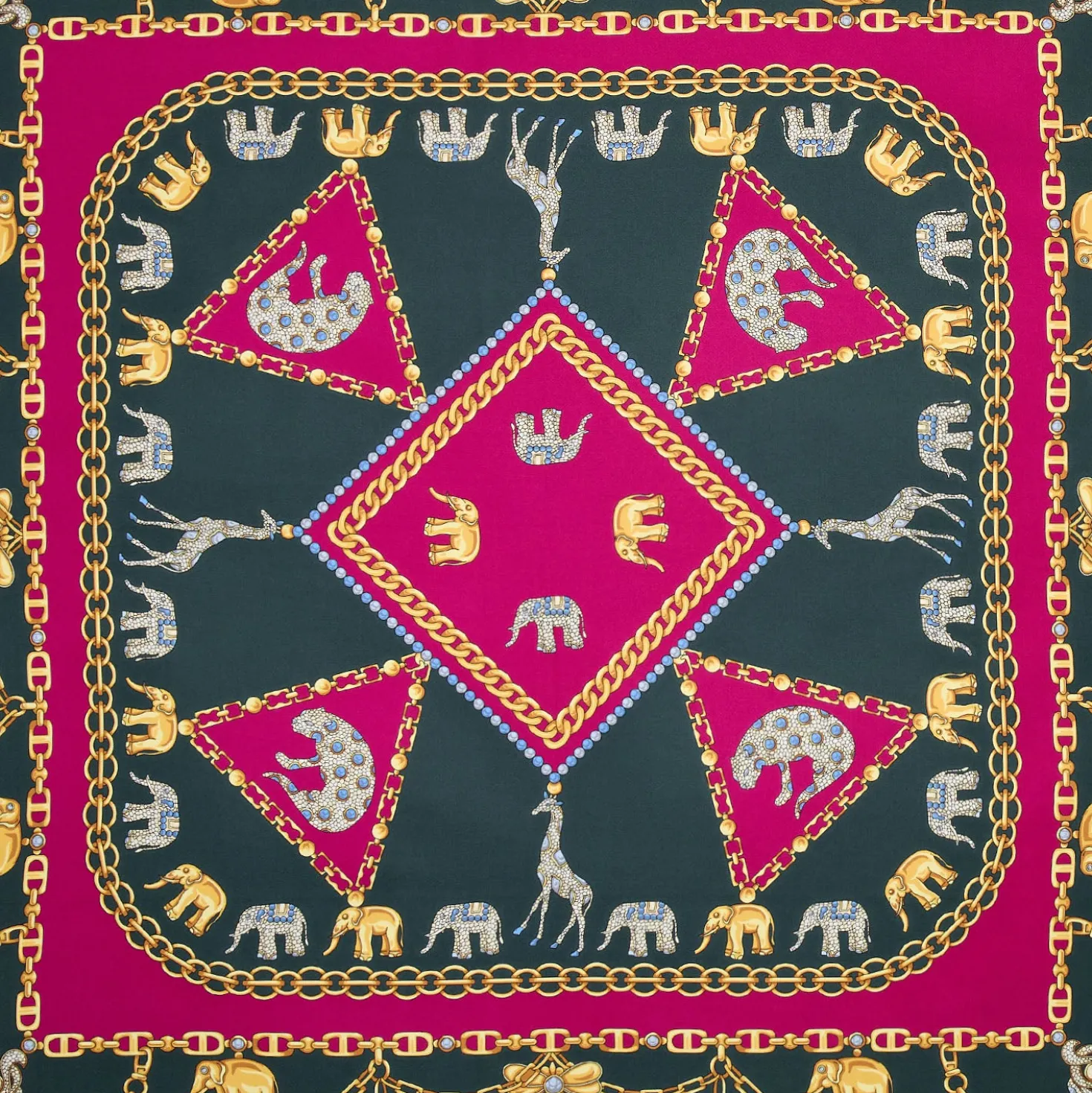 FOULARD IN SETA 90 FUCSIA Elefanti portafortuna