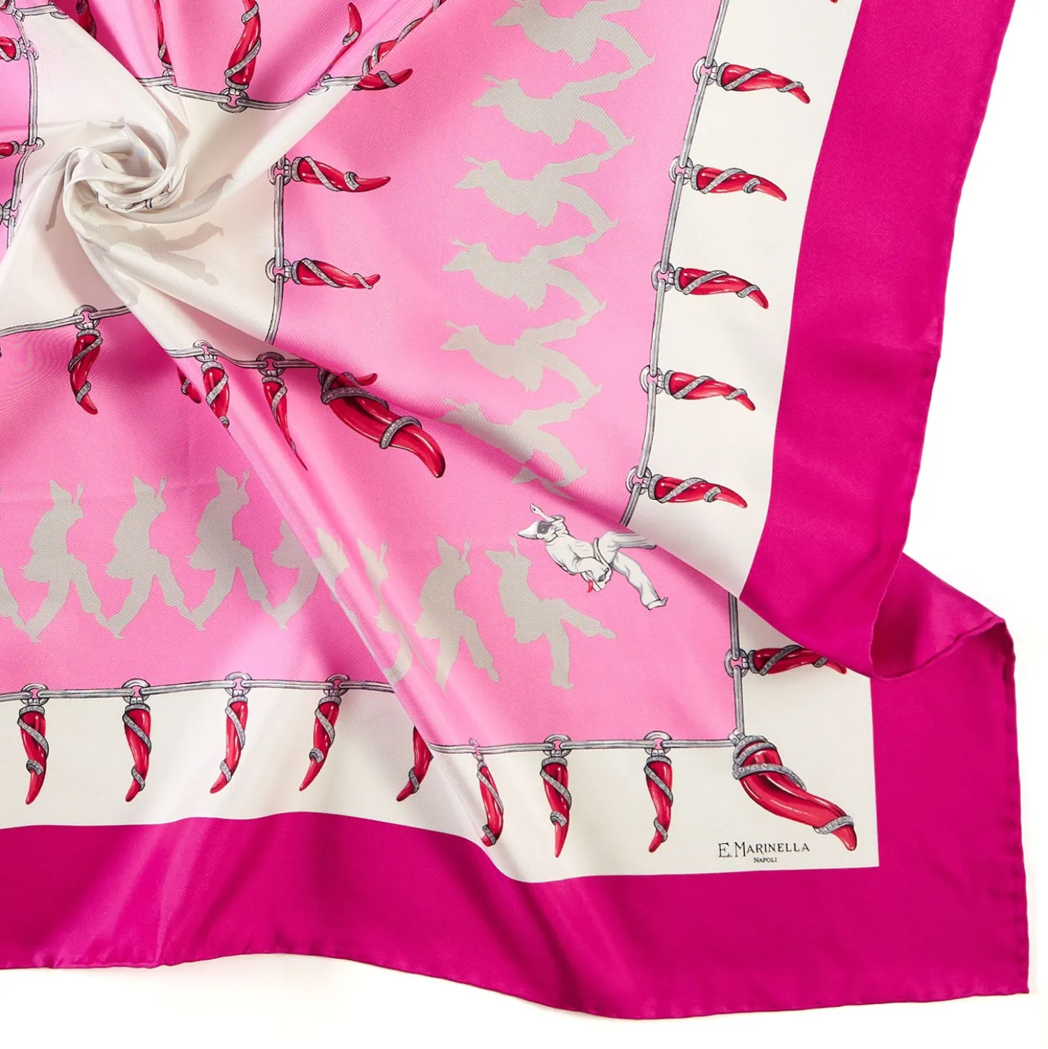 FOULARD IN SETA 90 FUCSIA Pulcinella portafortuna