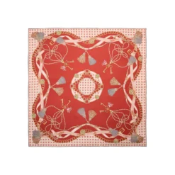 FOULARD IN SETA 90 MARRONE CHIARO Microfantasia, nappine e chiavi