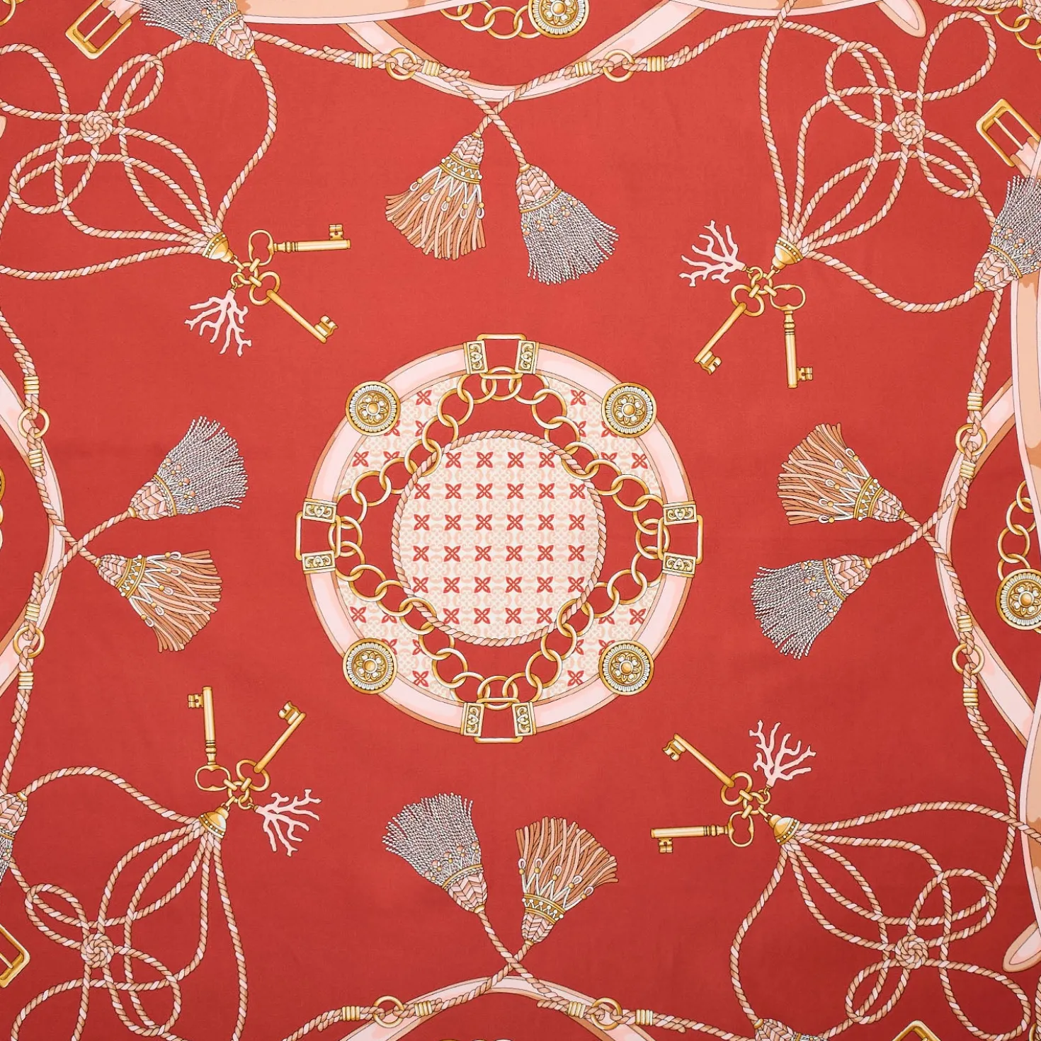 FOULARD IN SETA 90 MARRONE CHIARO Microfantasia, nappine e chiavi
