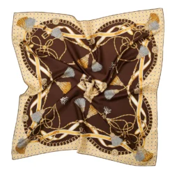 FOULARD IN SETA 90 MARRONE SCURO Microfantasia, nappine e chiavi
