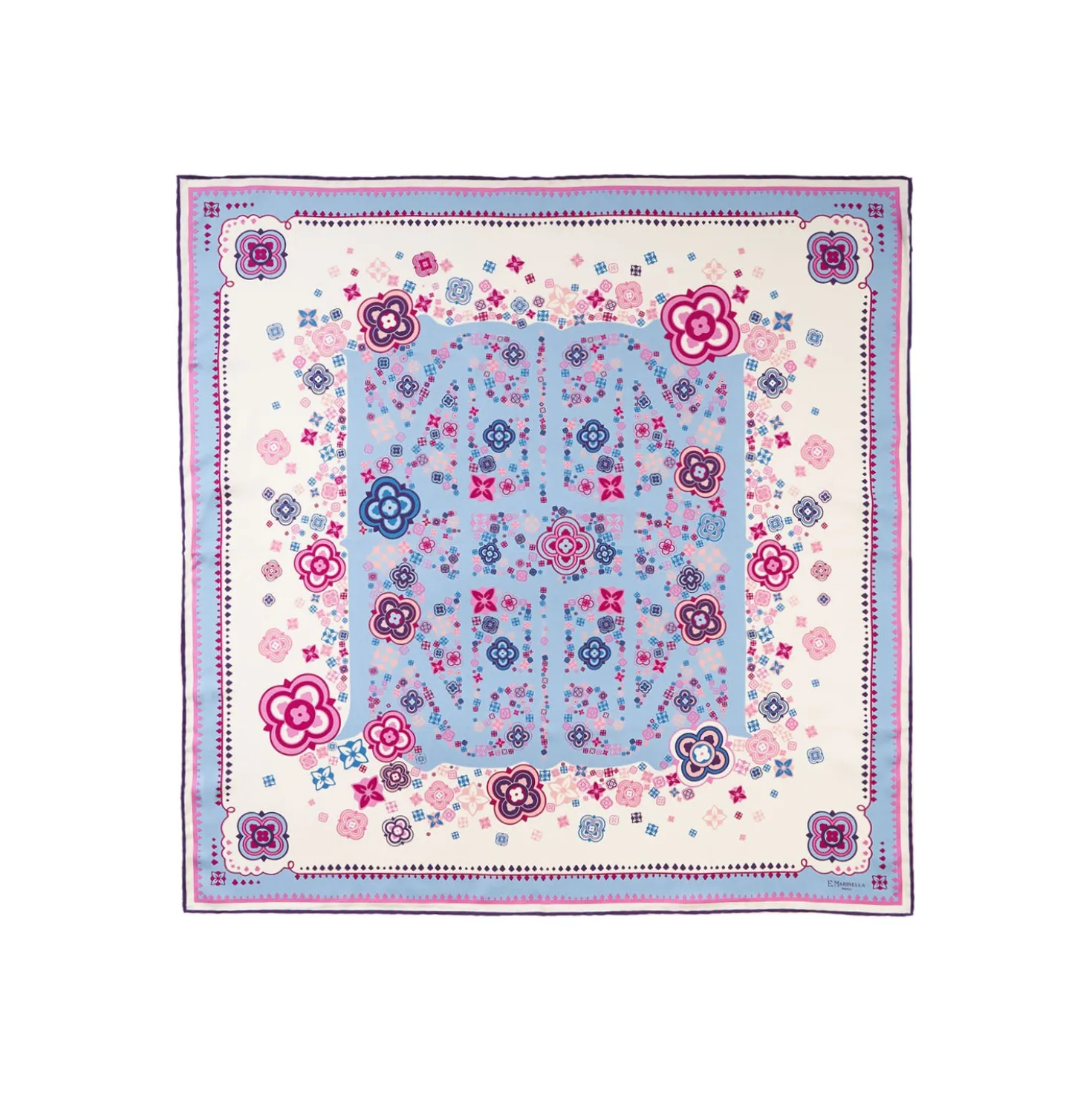 FOULARD IN SETA 90 ROSA World of archivio flowers 1961