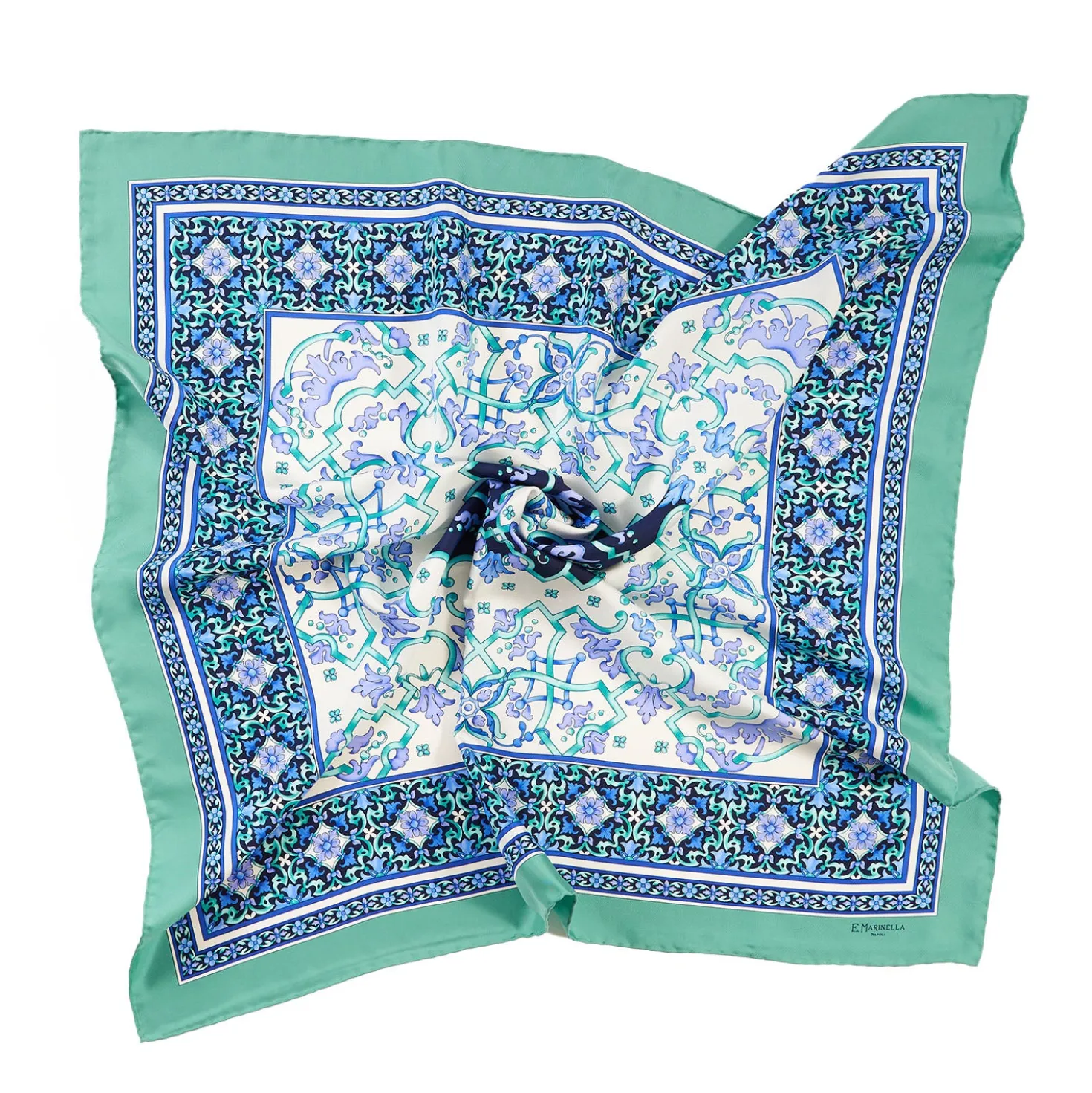 FOULARD IN SETA 90 VERDE CHIARO Maiolica mediterranea