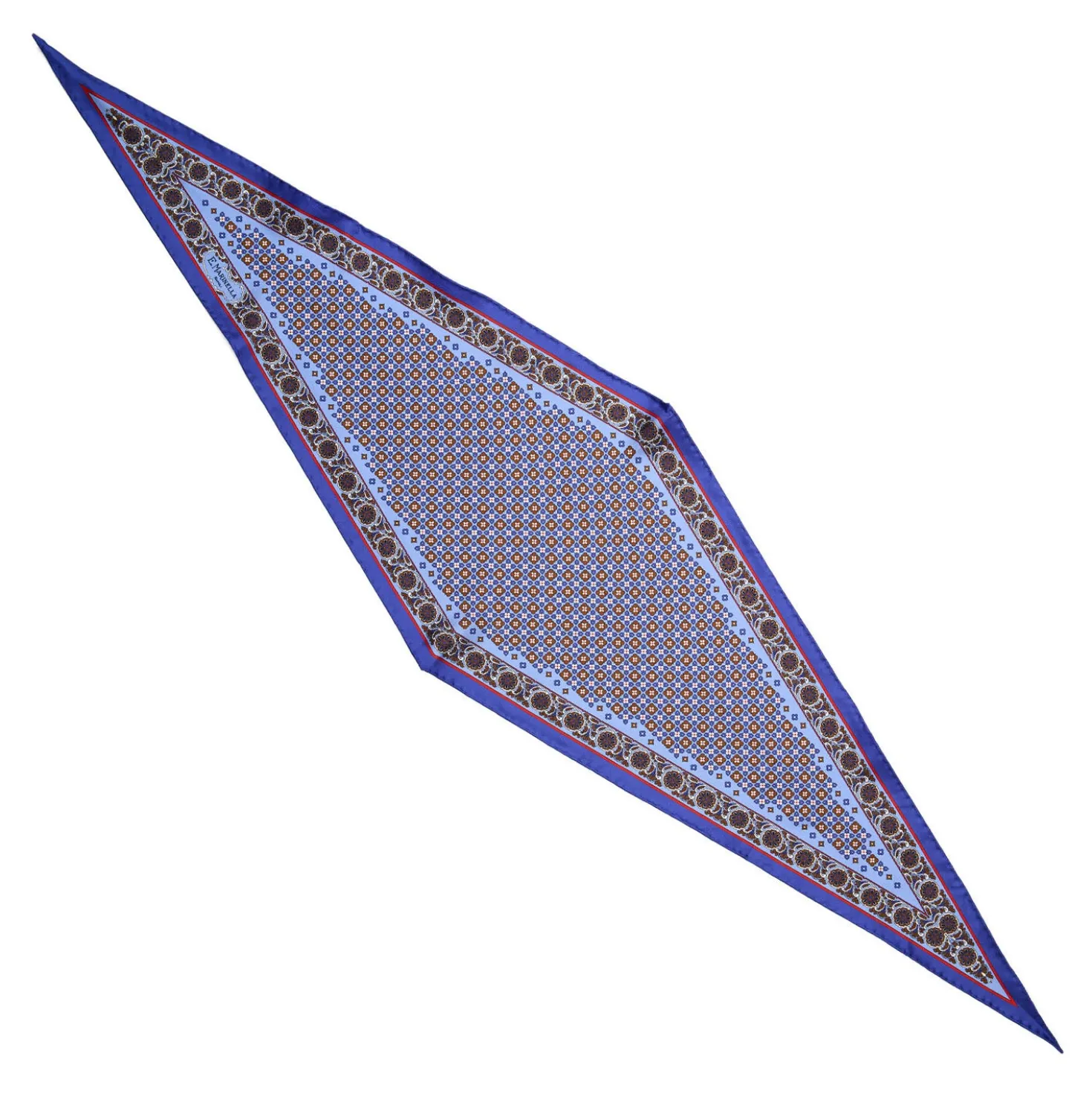 FOULARD ROMBO IN SETA AZZURRO POLVERE Microfantasia fiore