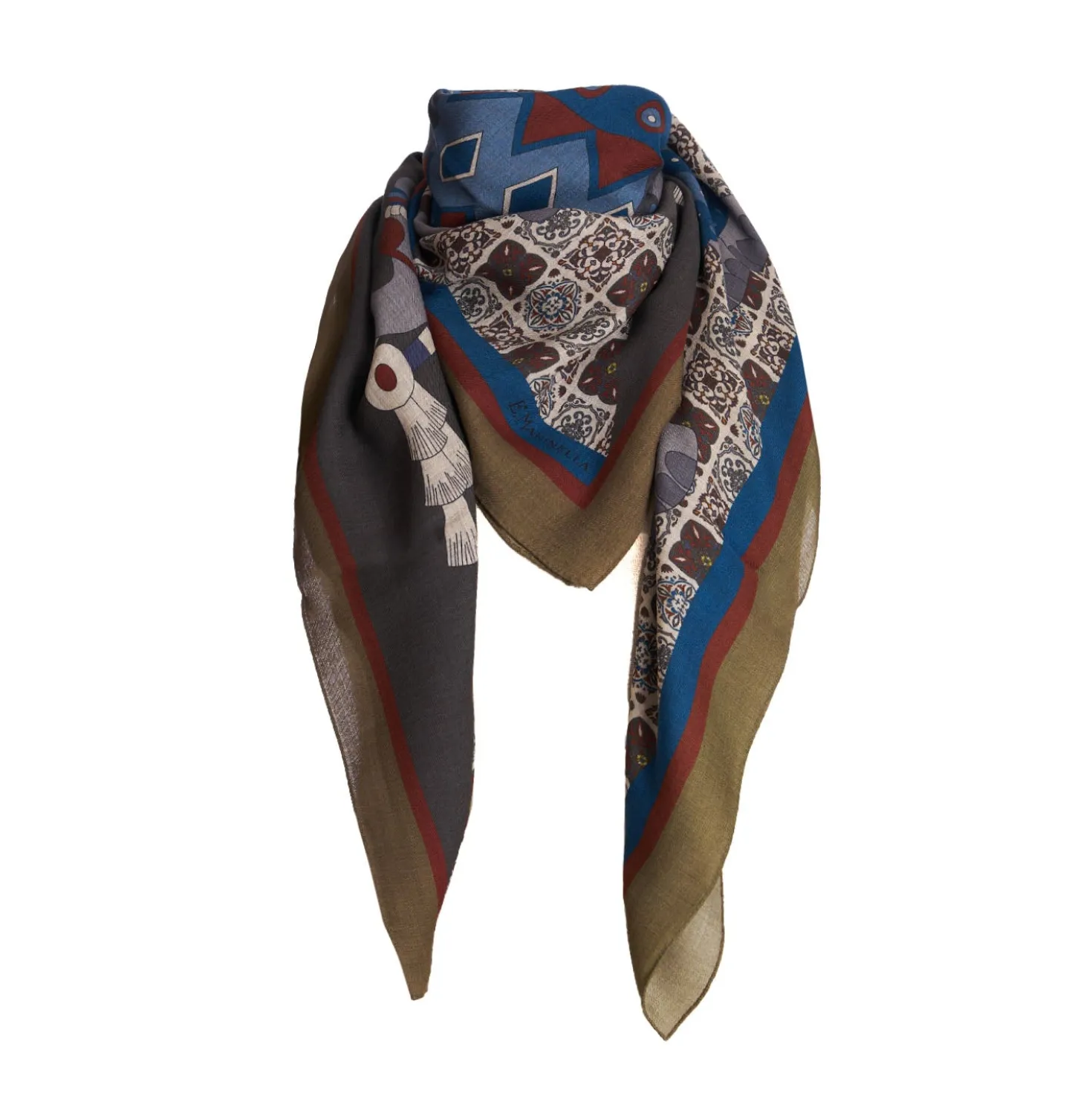 FOULARD VERDE CHIARO E GRIGIO IN LANA Motivo etnico
