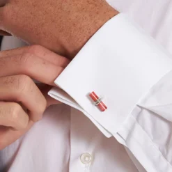 GEMELLI DA POLSO BARRETTA CON CORALLO In argento