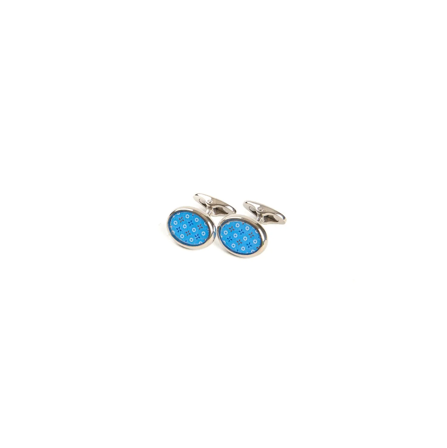 GEMELLI DA POLSO IN ARGENTO AZZURRO Con microfantasia fiore
