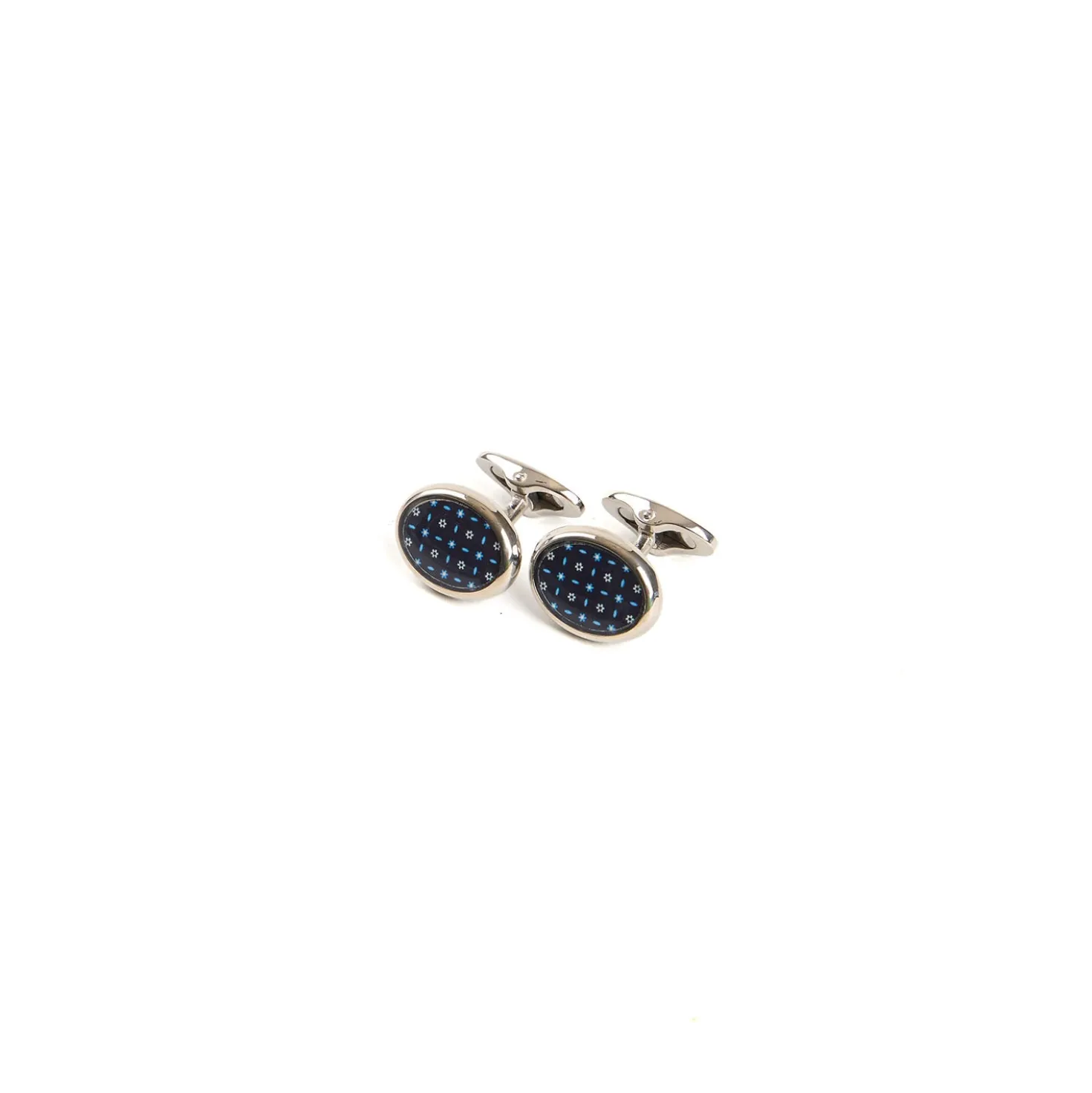 GEMELLI DA POLSO IN ARGENTO BLU SCURO Con microfantasia fiore
