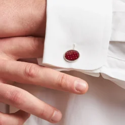 GEMELLI DA POLSO IN ARGENTO BORDEAUXCon microfantasia fiore