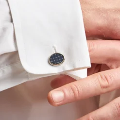 GEMELLI DA POLSO IN ARGENTO GRIGIO SCURO Con microfantasia fiore