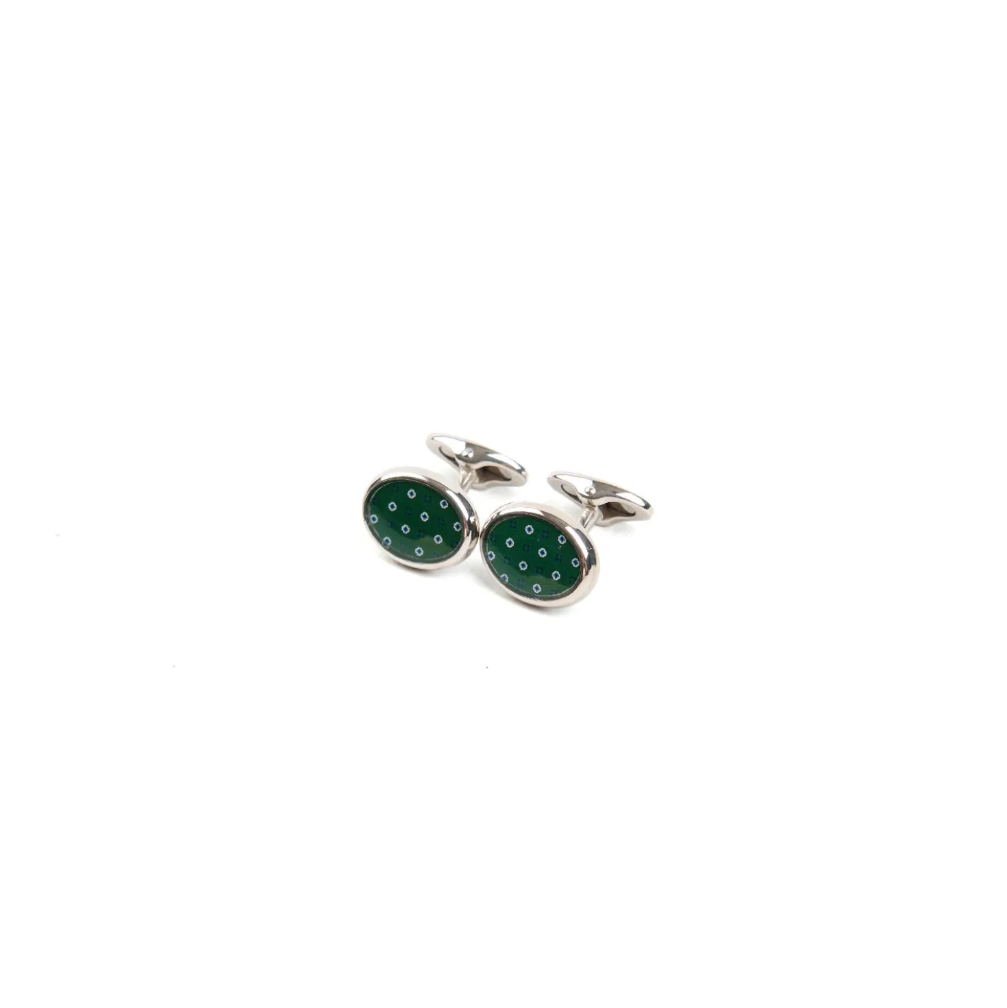 GEMELLI DA POLSO IN ARGENTO VERDECon microfantasia fiore