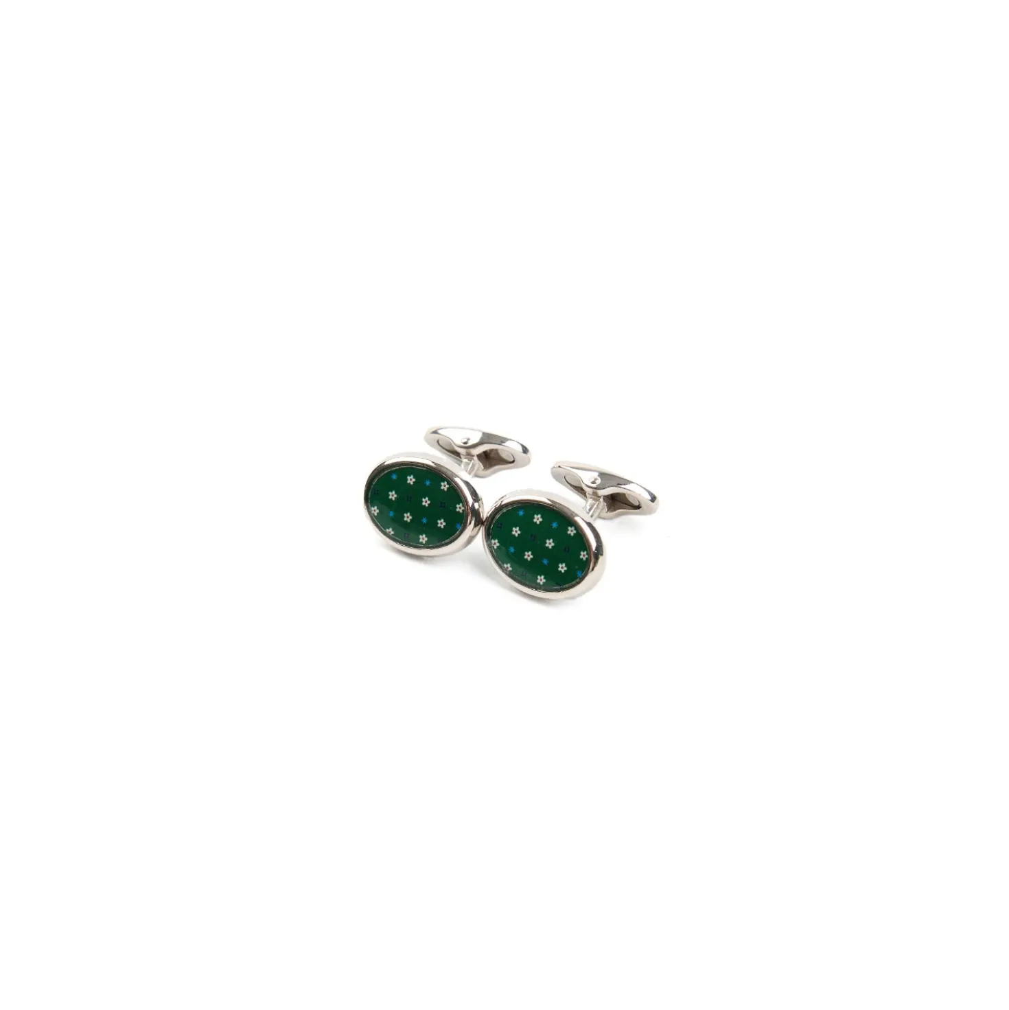 GEMELLI DA POLSO IN ARGENTO VERDE Con microfantasia fiore
