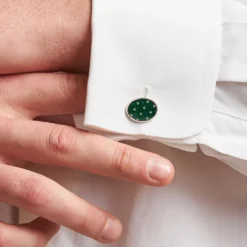 GEMELLI DA POLSO IN ARGENTO VERDE Con microfantasia fiore