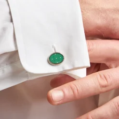 GEMELLI DA POLSO IN ARGENTO VERDE Con microfantasia fiore
