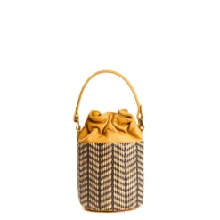 MINI SECCHIELLO GIALLO In rafia e pelle