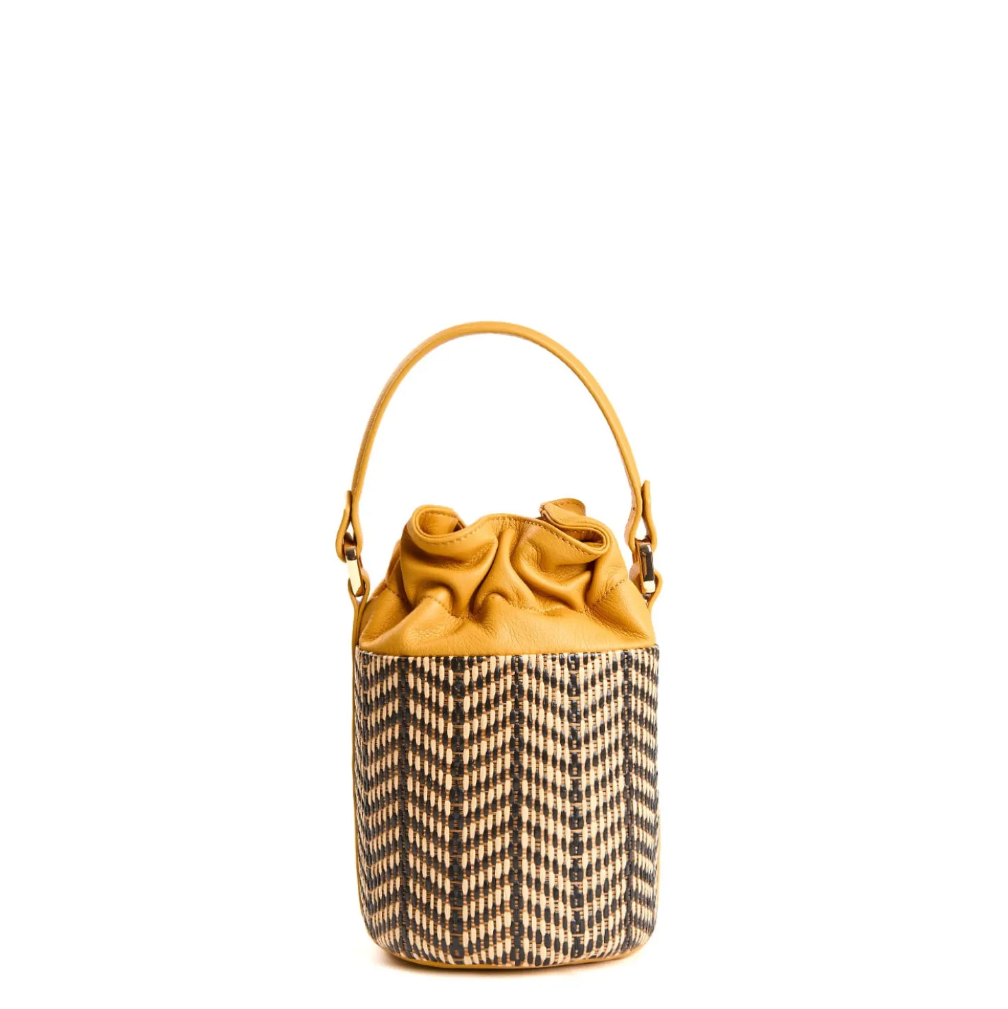 MINI SECCHIELLO GIALLO In rafia e pelle