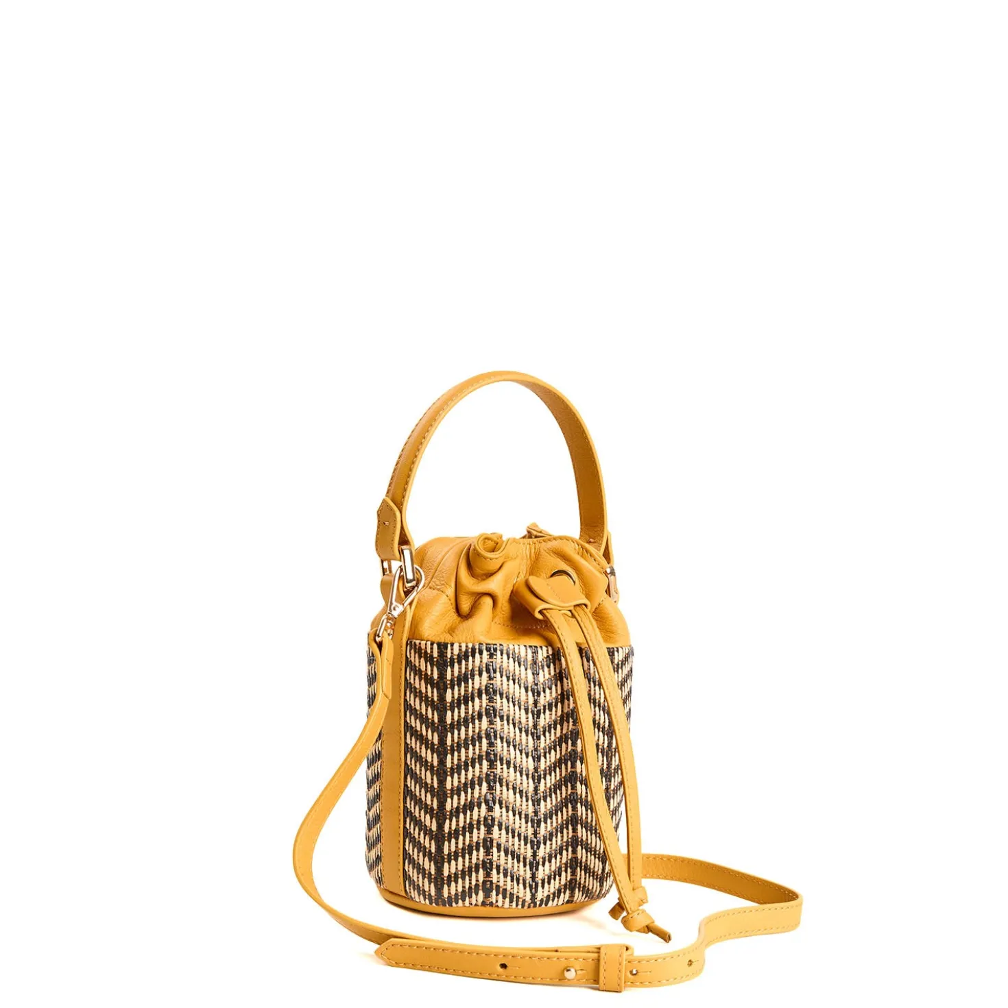 MINI SECCHIELLO GIALLO In rafia e pelle