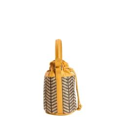 MINI SECCHIELLO GIALLO In rafia e pelle