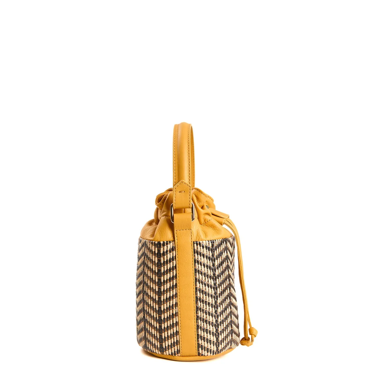 MINI SECCHIELLO GIALLO In rafia e pelle