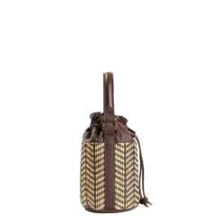 MINI SECCHIELLO MARRONE In rafia e pelle