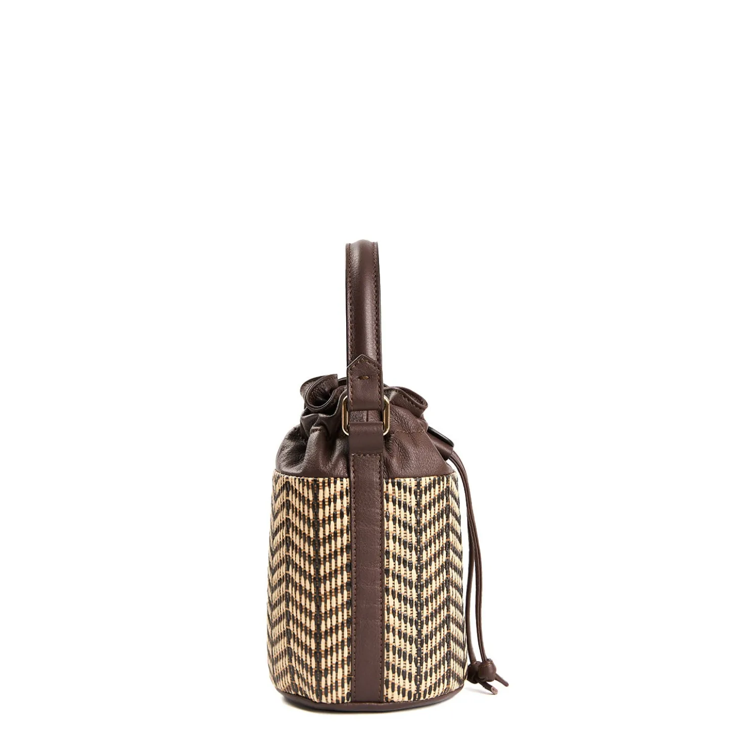 MINI SECCHIELLO MARRONE In rafia e pelle